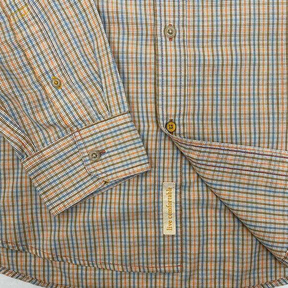 Haggar Life Khaki Button Up Mens Size XL Orange Tan Plaid Long Sleeve Gorpcore - Picture 7 of 13